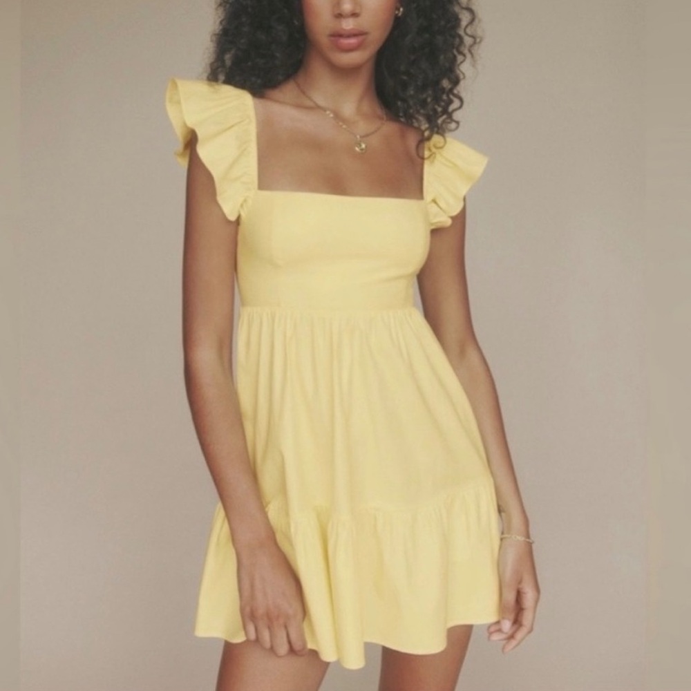 Reformation Yellow Tiered Jeune Mini Dress Size 8